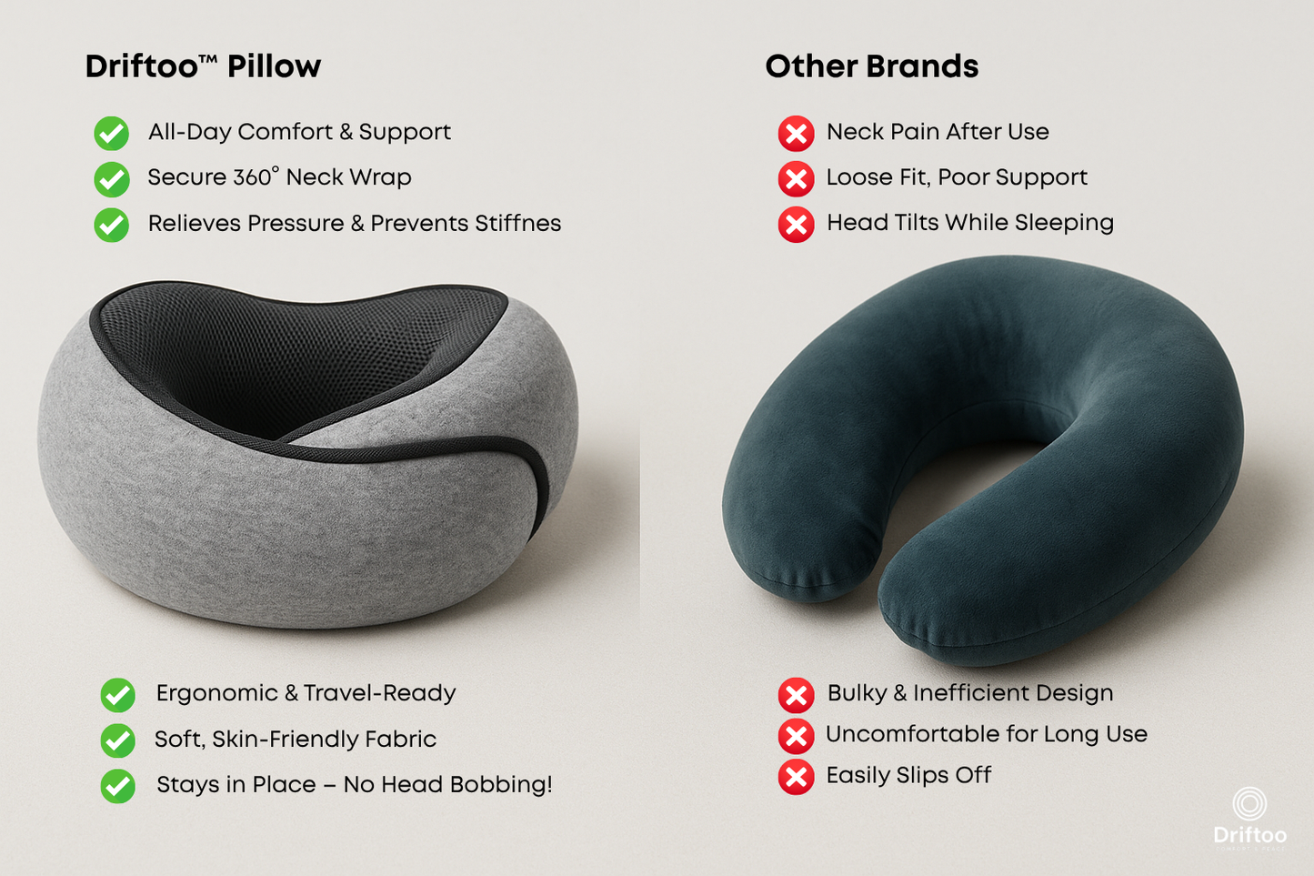 Driftoo™ Neck Pillow – Memory Foam Cushion for Airplanes, Cars & Naps