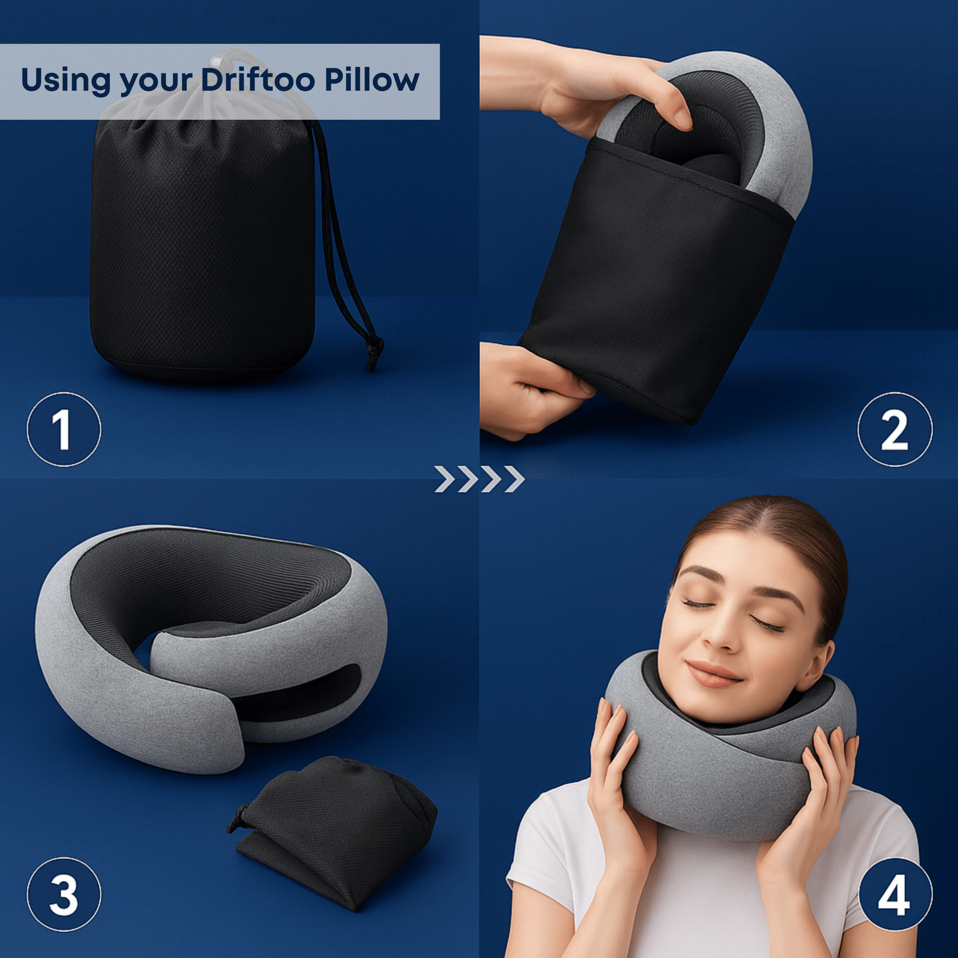 Driftoo™ Neck Pillow – Memory Foam Cushion for Airplanes, Cars & Naps