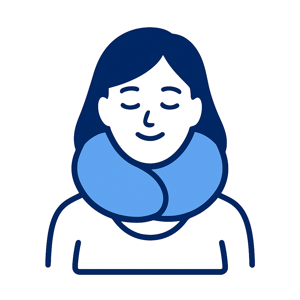 Icon of a relaxed woman wearing the Driftoo™ comfort pillow for neck support